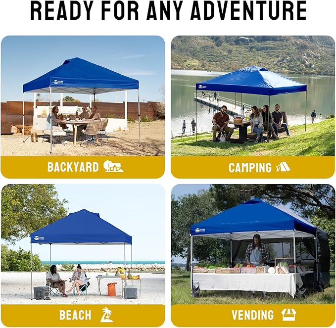 CROWN SHADES 10x10 Pop Up Canopy - Beach Tent with One Push Setup - Easy Outdoor Sun Shade for Events, Parties, Camping - Gazebo with STO-N-Go Cover Bag, Silver Coated Top, Navy Blue