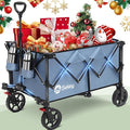 Sekey Collapsible Foldable Wagon with 330lbs Weight Capacity, Heavy Duty Folding Wagon Cart with Big All-Terrain Wheels & Drink Holders. Blue