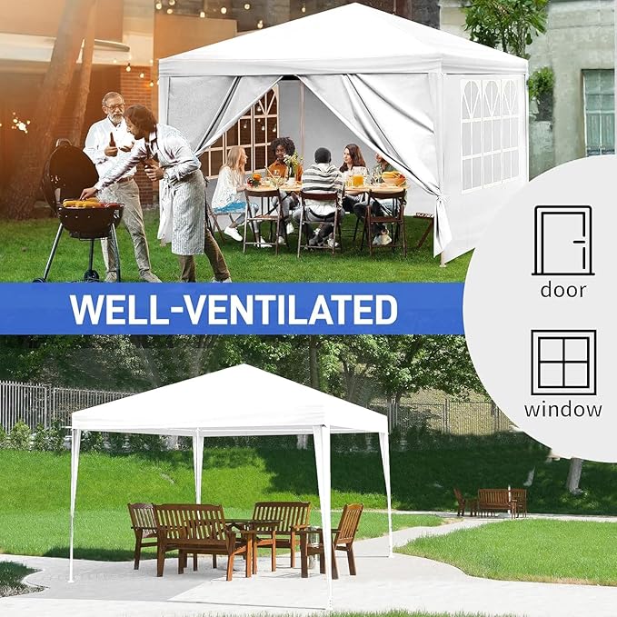 10x10 FT Party Tent, Outdoor Wedding Tents for Parties, Canopy Event Tent with 4 Removable Sidewalls, Waterproof Gazebo Shelter for Birthday Parties, Weddings, BBQs & Events (10X10FT-4Sides White)