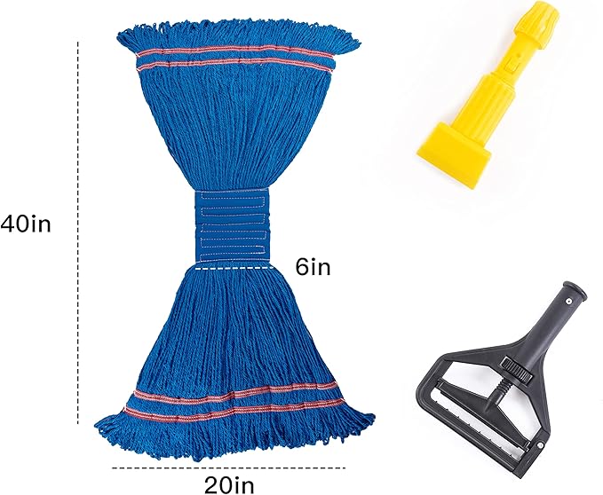 Matthew Cleaning Microfiber String Mop Heavy Duty Commercial Wet Mop Head Replacement,Excellent Absorbency,Premium Launderability,Reusable for Home,Commercial and Industrial Use(Blue,6Pack)