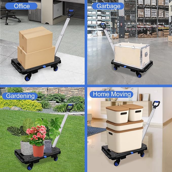 LEADALLWAY 2 Pcs Set Platform Truck Folding Multiple Carts Assembly Feasible Dolly Cart(24.4" L x 17.7" W with Handle + 24.2" L x 18.1" W)