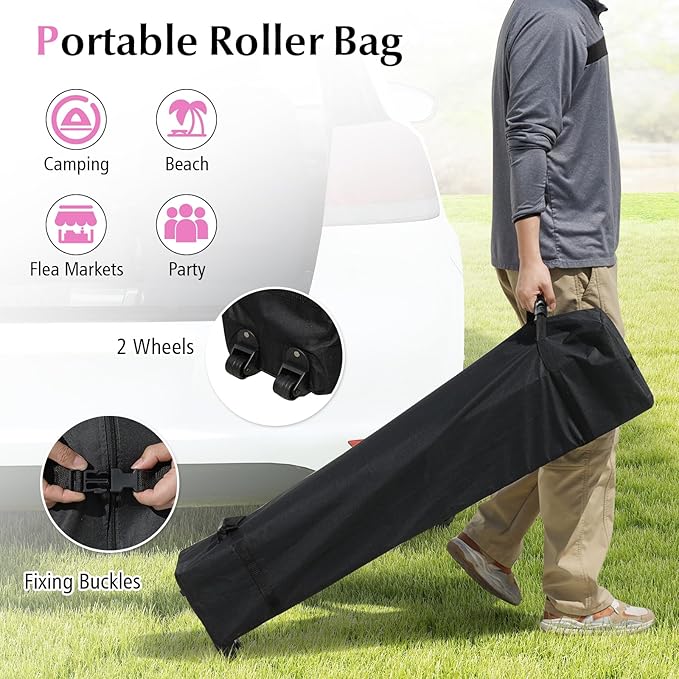 Tangkula 10x10 FT Pop up Canopy with Sidewall, Easy Setup Outdoor Tent with Wheeled Bag, 4 Sandbags, 4 Ropes, 4 Anchors, 8 Stakes, Vented Top, Portable Canopy Tent for Party Event Patio (Pink)