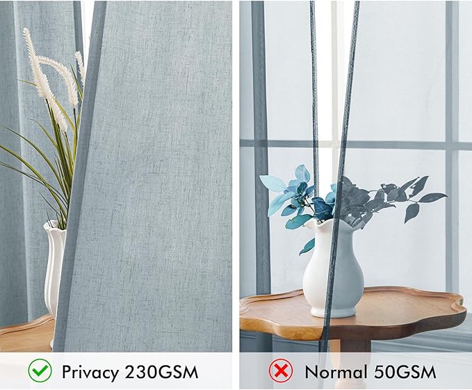 MIULEE Non-See-Through Privacy Linen Curtains 2 Panels, Light Filtering Window Curtains Farnhouse Textured Back Tab Semi Sheer Drapes for Bedroom Living Room, 52 x 72 Inches Long, Stone Blue