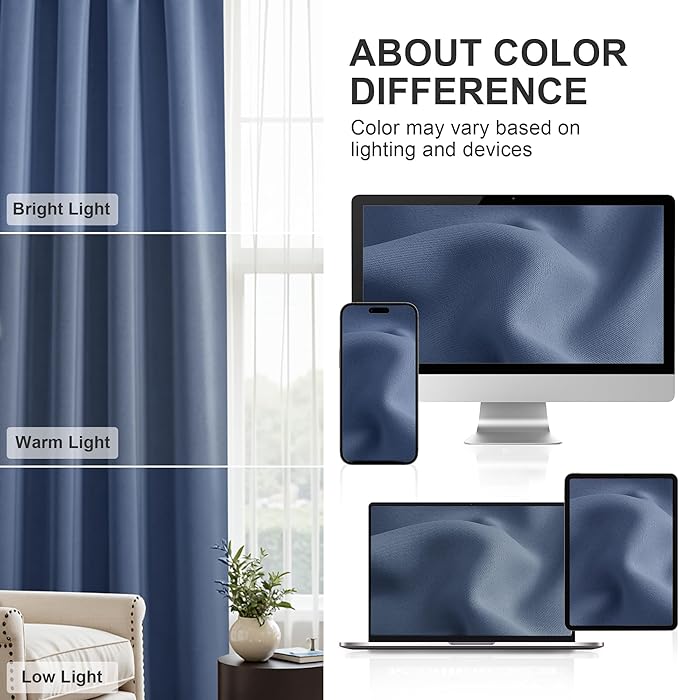 PONY DANCE Rod Pocket Blue Haze Blackout Curtains for Bedroom - Thermal Insulated Room Darkening Curtain for Living Room, 52 x 54 Inch, 2 Panels
