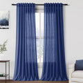 Linen Curtains Semi Sheer Classic Blue 96 Inches Long 2 Panels Set for Living Room Back Tab Rod Pocket Light Filtering Drape for Bedroom Modern Farmhouse Coastal Decor Protect Privacy 52x96