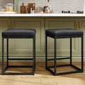 MAISON ARTS Bar Stools Set of 2 | Counter Height Bar Stools for Kitchen Island | Modern Black Barstools with Metal Frame&Faux Leather Upholstery | Farmhouse Backless Bar Stool | 24" Bar Height Stools