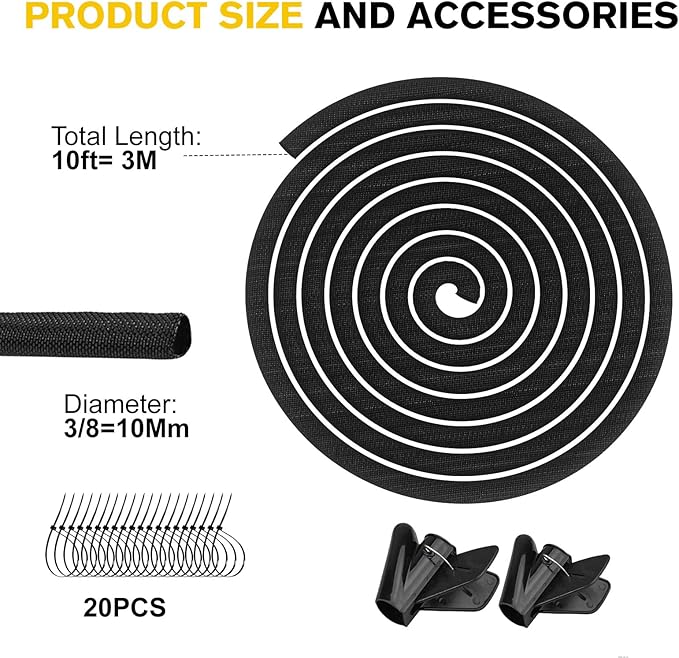 Cord Protectors from Pets No Chew, Ultra Durable Wire Protector Cord Covers for Pets, Flexible Cable Sleeve Cord Management for TV/Computer/Electric Wires/Phone Charging Cables (3/8"-10Feet)