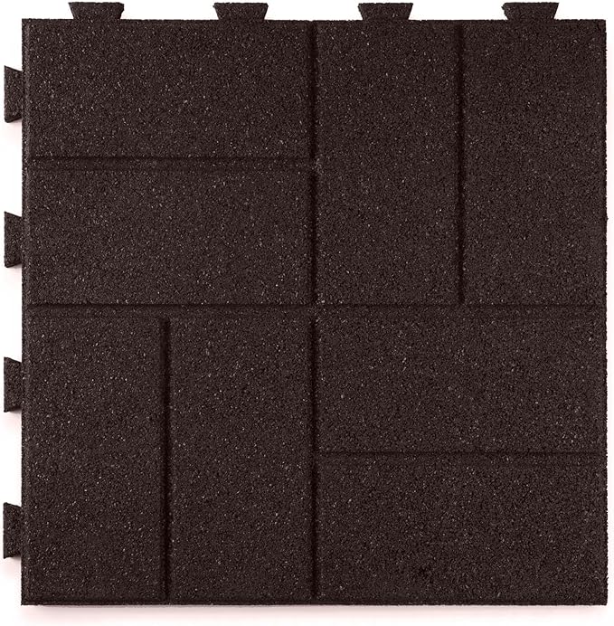 Playsafer Brick Rubber Interlocking Tiles | 16 X 16 | Easy Install for Indoor and Outdoor Use (Brown, 4 Tiles)