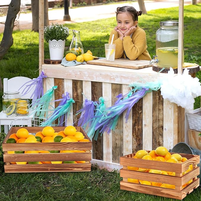4 Pieces Decorative Wood Crates for Party Display, Large Rustic Farmhouse Wooden Nesting Storage Crates with Handles for Wedding Birthday Home Party Decoration