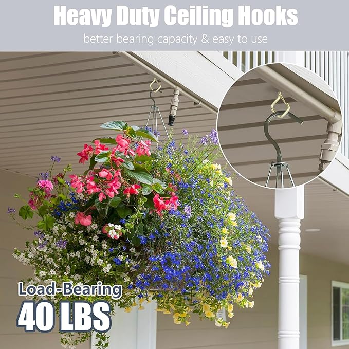 10 PCS Eye Screw Hooks for Hanging Heavy Duty with Safety Buckle.Metal Ceiling Hooks for Hanging Plants,Cup,Wind Chime,Bird Feeders,christmas String Lights at Indoor&Outdoor,2.36 Inch(No Drill Bit)