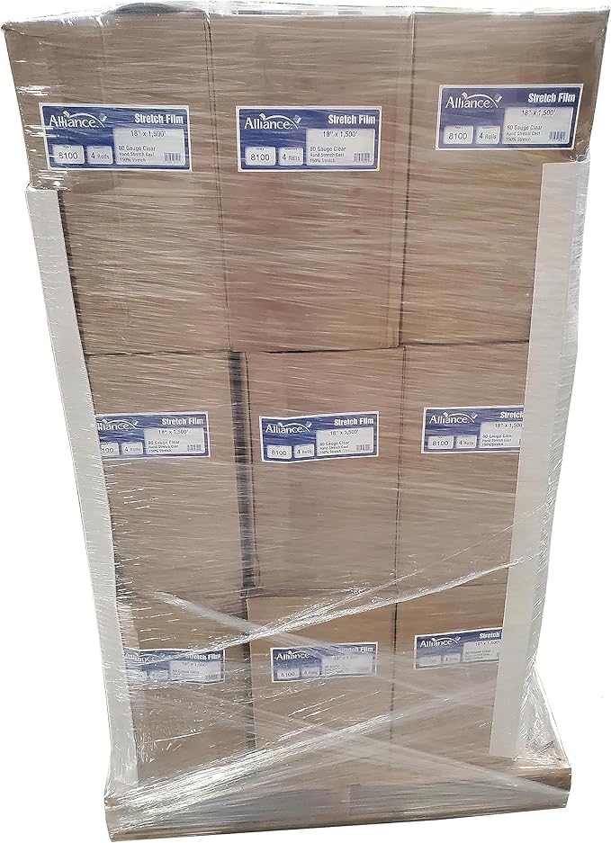 Alliance Stretch Film Machine Bundling - Clear, 18" x 1500ft, 80 Gauge, 36 Roll Pallet, Industrial Heavy Duty Shrink Wrap for Packing, Shipping, Pallet and Moving Supplies