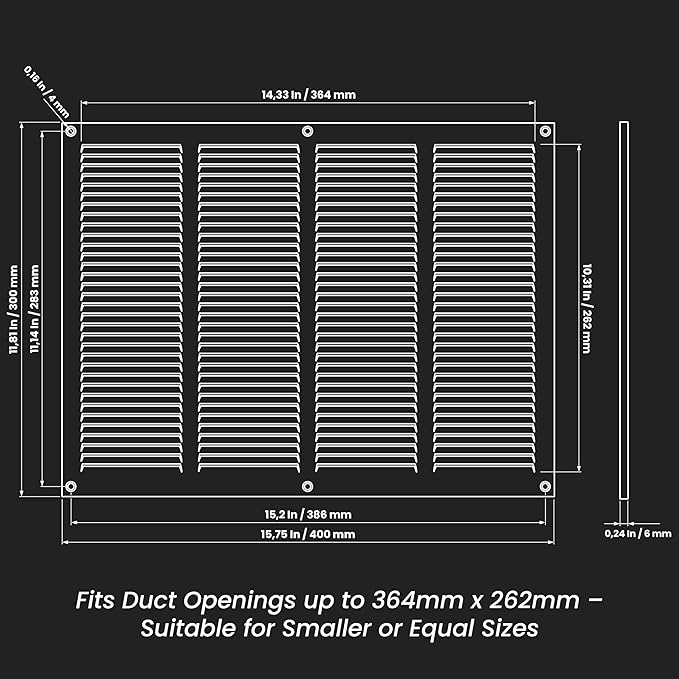 Repa Market 2-Pack Air Vent Cover 16x12 Inch (Outer Dimensions) Black Galvanized Steel Louvered Grill Cover with Mesh Screen/Wall or Ceiling Vent/HVAC Register for Indoor and Outdoor Ventilation