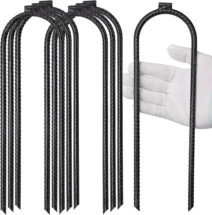 10 Pack Extra-Large Heavy Rebar Trampoline Wind Stakes with Flat Welded Head,12’’x3’’ U Shaped Stake, Ground Anchor for Securing Trampolines, Tents, Fences, Tarps, Garden Cloth, Hoses