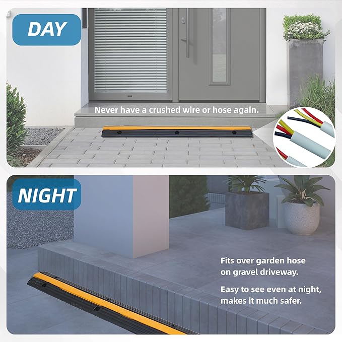 Cord Protector Driveway Ramp 39"×5.9"×1.2", 40000 lbs Heavy Duty Rubber Outdoor Extension Cable Wire Hose Cover 1 Channel Slow Down Speed Bump for High Traffic Driveway Road