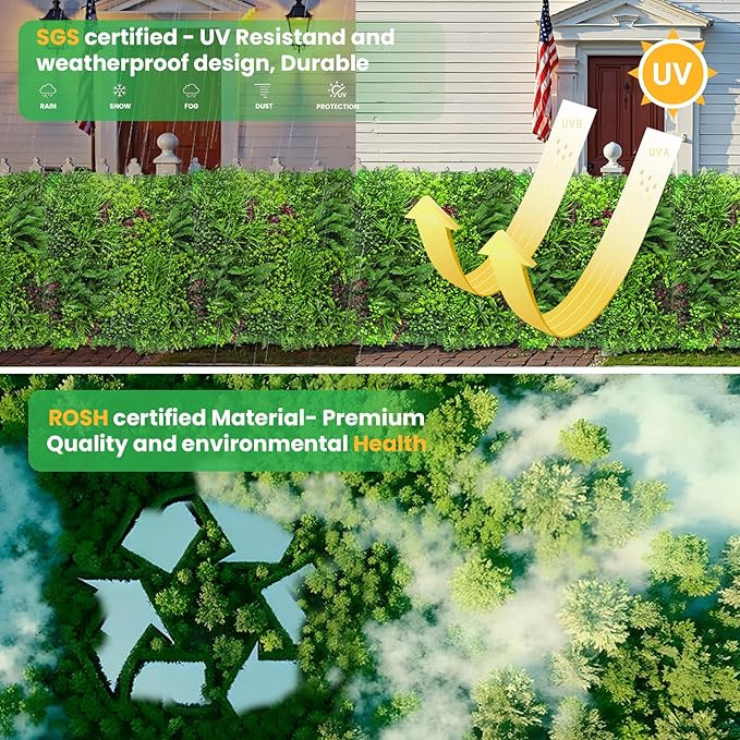 Artificial Grass Wall Panels for Indoor Outdoor, 40"x40" (11.09 Sq.Ft), 3D Boxwood Panels, Greenery Wall Backdrop for Home Living & Wedding Event Decor with DIY 60 PCS Flower,100 PCS Zip Ties