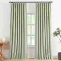 Vision Home Soft Green Pinch Pleated Full Blackout Curtains Linen Blended Room Darkening Curtain Panels 120 inch for Living Room Bedroom Thermal Insulated Pinch Pleat Drapes with Hooks 40" Wx120 Lx2