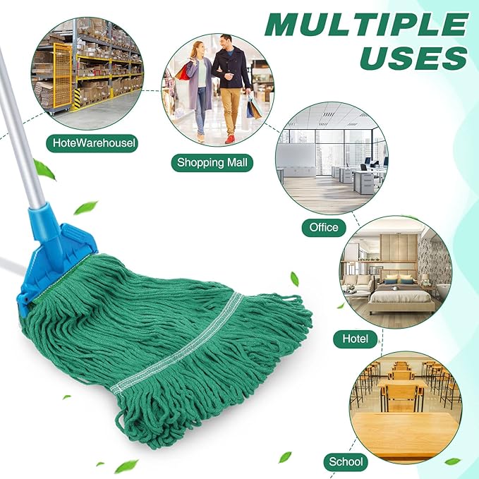 Nuogo 10 Pcs Commercial Mop Head Replacement Floor Cleaning Wet Heavy Duty Commercial Mop Refills General Cleaning(27.6 Inch,Green)