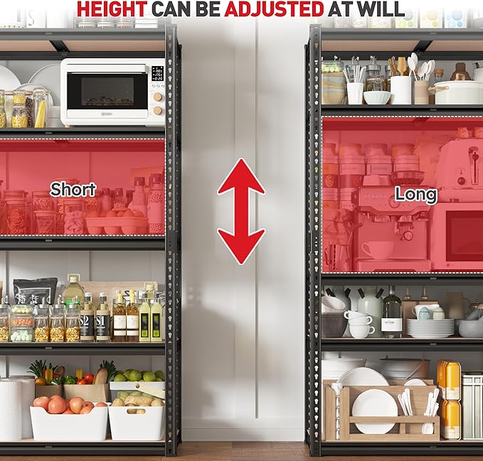 REIBII 2020LBS Storage Shelves 5 Tier Garage Shelving Heavy Duty, Adjustable Metal Shelving, Garage Shelves for Basement, Warehouse, Pantry, Closet, Kitchen 72" H x 35.55" W x 16" D, Black, 2 Pack