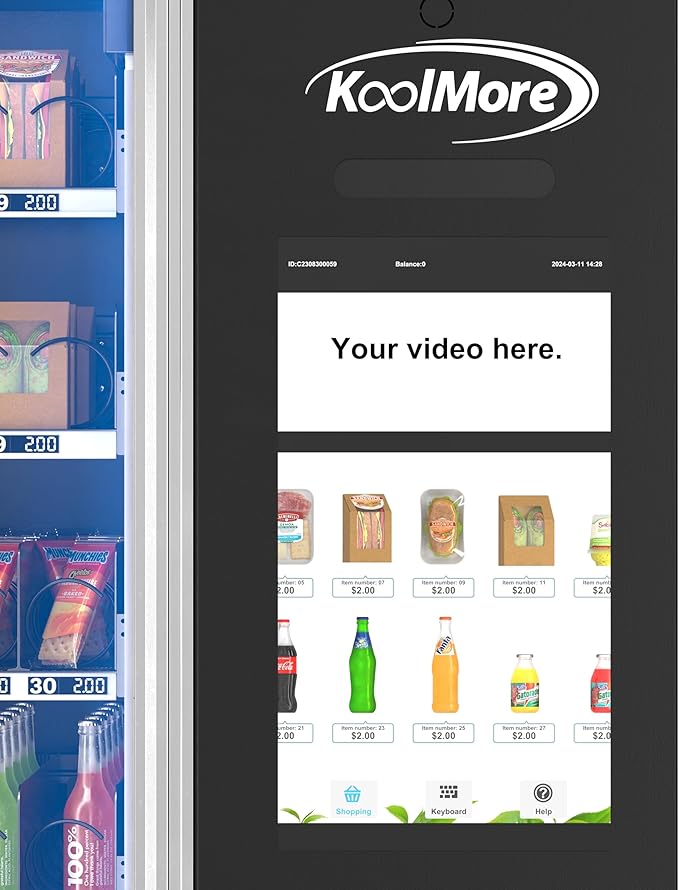 KoolMore Snack Vending Machine with 21.5 in. Touch Display, 66 Slots and Elevator-Lift Dispensing, Refrigerated, Bill, Coin and Credit Card Acceptor, Wifi, 4G Connectivity in Black (KM-VMRWT-66EBCR)
