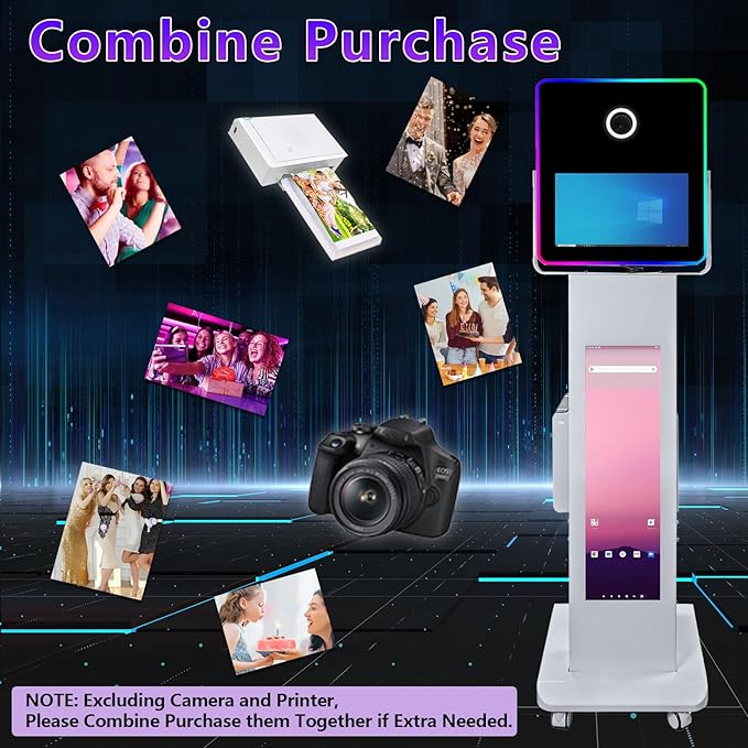 29in LCD Display Photo Booth Machine with 15.6in Mirror Touch Screen Selfie Station Shell Stand DIY Photobooth Machine with RGB Light for Parties Weddings Event (Photo Booth Machine)
