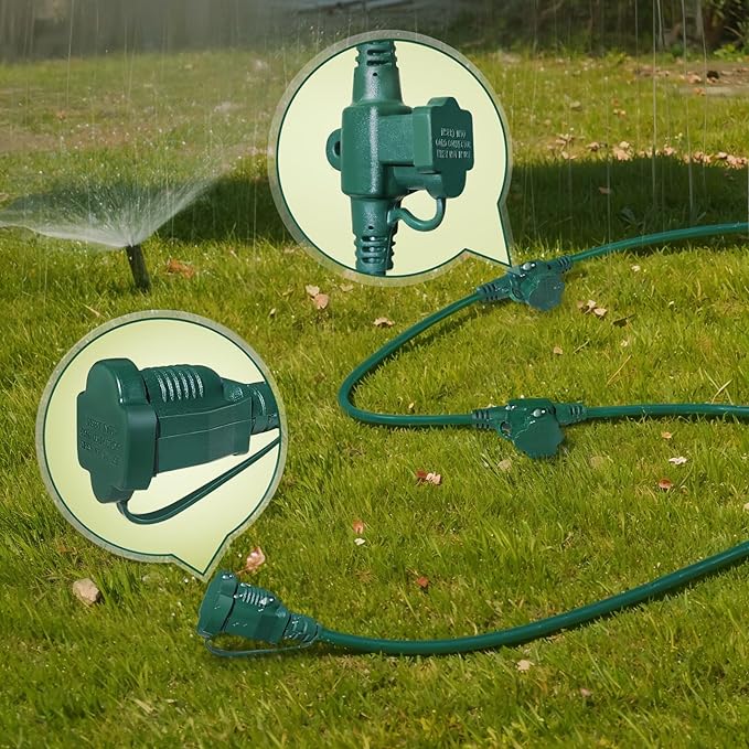 Oviitech 25FT Outdoor Extension Cord,5 Evenly-Spaced Outlet Plugs,Green Outdoor Power Strip,Multiple Outlets with Weatherproof Extension Cord.