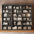 Vyre 70.8" Tall Black Bookshelf, Farmhouse Modular Bookcase with 6-Tier Adjustable Shelves, Large Storage Cabinet for Home Office, Living Room, Set of 3