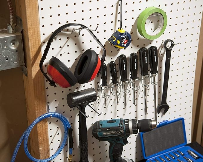 Hiltex 53106 Pegboard Hook Assortment Set, 50 Piece Heavy Duty, Pegboard Hooks for Tools, Garage & Workshops Hooks and Holders, Accessories for Craft Room, Wall Storage Shelving Peg Hooks