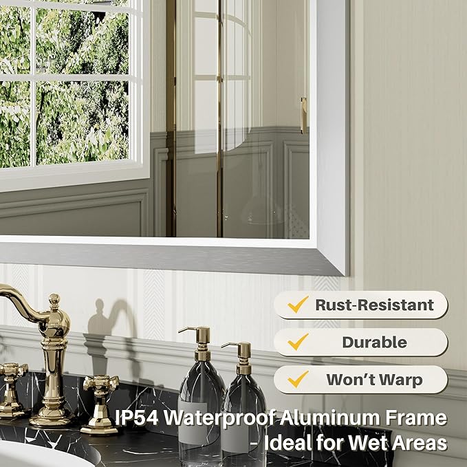 40x38 Inch Brushed Nickel Bathroom Mirror for Wall, Thick Metal Framed Rectangle Mirrors for Over Sink, Bedroom, Living Room, Entryway, Anti-Rust, HD Tempered Glass
