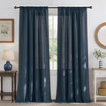 NICETOWN Thick Linen Semi Sheer Navy Blue Curtains for Living Room, Pleat Tape Semi Sheer Privacy Added with Light Filtering Window Treatments for Farmhouse/Bedroom, W52 x L95, 2 Panels