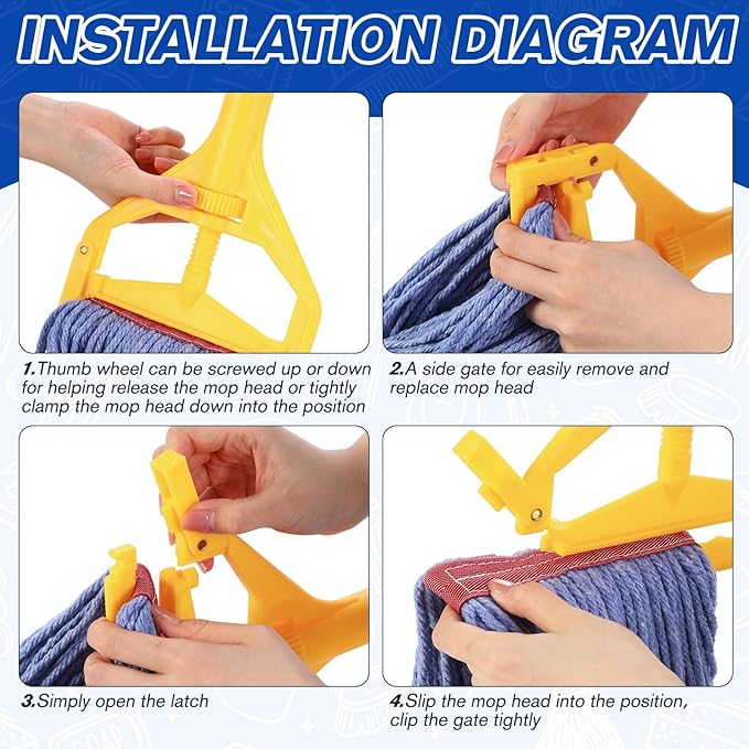 Eccliy 6 Pack Heavy Loop End Cotton String Mop Head Heavy Duty Mop Head Commercial Refills Replacement Bulk for Home Industrial Commercial Floor Cleaning (Blue,Red)