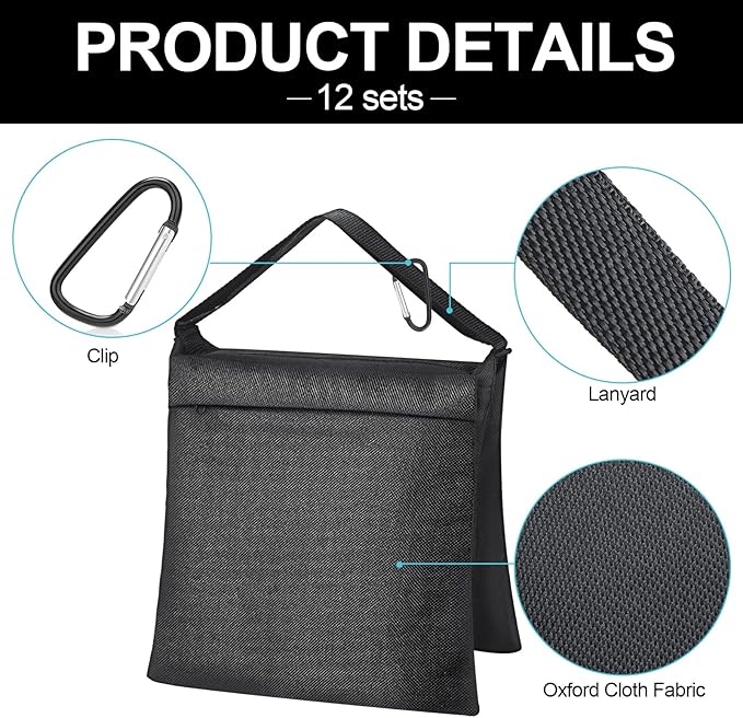 12 Packs Photography Weight Bags Photo Studio Filled Weight Bag Empty Heavy Sandbag Set for Photography Tripod Stand Light Stand Sports Outdoor Photo Video Studio Boom Brackets (Black)