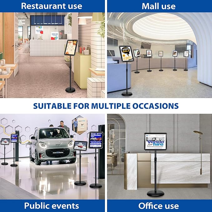 6-Packs Sign Holder Stand for Display 11x17 Inch - Adjustable Floor Standing Sign Holder - Pedestal Poster Stand with Vertical & Horizontal View, Indoor/Outdoor Business & Store Signage(Black)