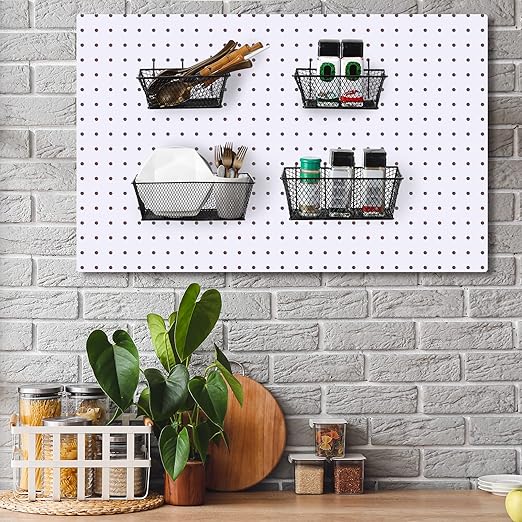 Sieral 4 Pcs Black Pegboard Baskets Metal Wire Shelf Baskets Peg Board Organizer Accessories Wall Mount Organizer Attachments for Garage Workbench Various Tool Accessories, 2 Sizes (Small, Medium)