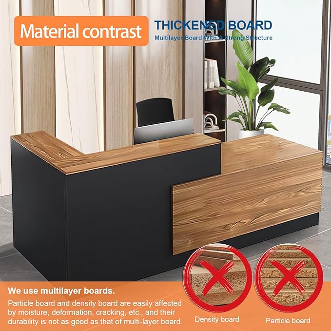 L-Shaped Reception Desk with Counter and Lockable Drawers and Storage Tall Modern Front Desk Reception Counter for Checkout Lobby Beauty Salon A Left 63inch/160cm