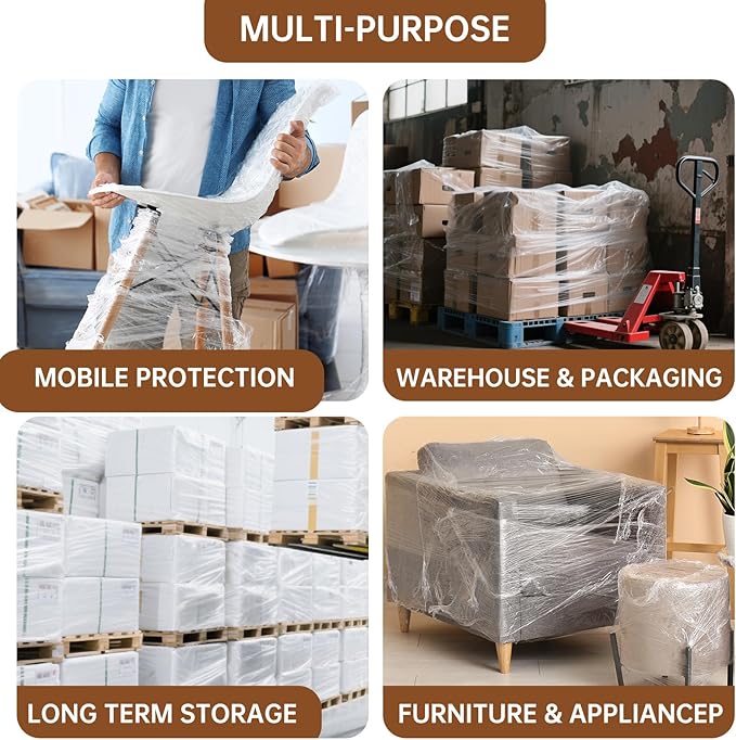 Stretch Wrap Roll 20" x 1,500ft, 80 Gauge – Clear Plastic Wrap for Moving, Packing, Pallet & Furniture – Heavy Duty Shrink Wrap Alternative, Industrial Strength Stretch Film (4 Rolls/Case)