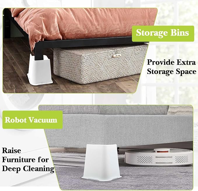 Bed Risers 1 inch, 2 inch, 3 inch, 4 inch, 6 inch, 8 inch Heavy Duty, Oversized Furniture Riser for Couch Sofa Table Chair Leg Frame Dorm, Support up to 6000 Lbs (White 4 Pack, 6 inch)