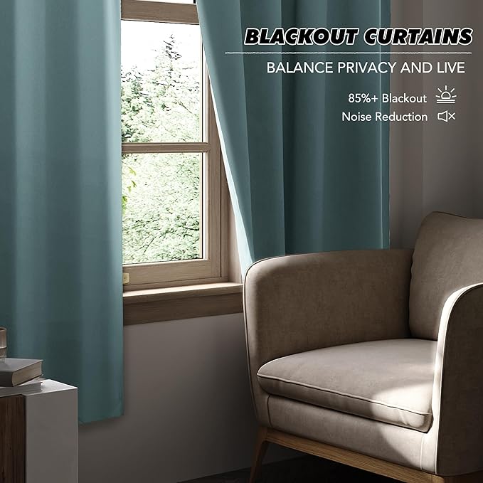 KGORGE Room Darkening Curtains 36 inch for Bedroom, Privacy Solid Thermal Insulation Noise Reducing Small Window Curtains for Bathroom Basement Office W34 x L36, Dusty Blue, 2 Panels