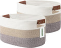 Cotton Rope Basket, Storage Baskets with Handle, 15x10x9 Inch Woven Basket for Shelves, Laundry, Towels, Clothes, Books, (Gradient Brown 2 Pack)