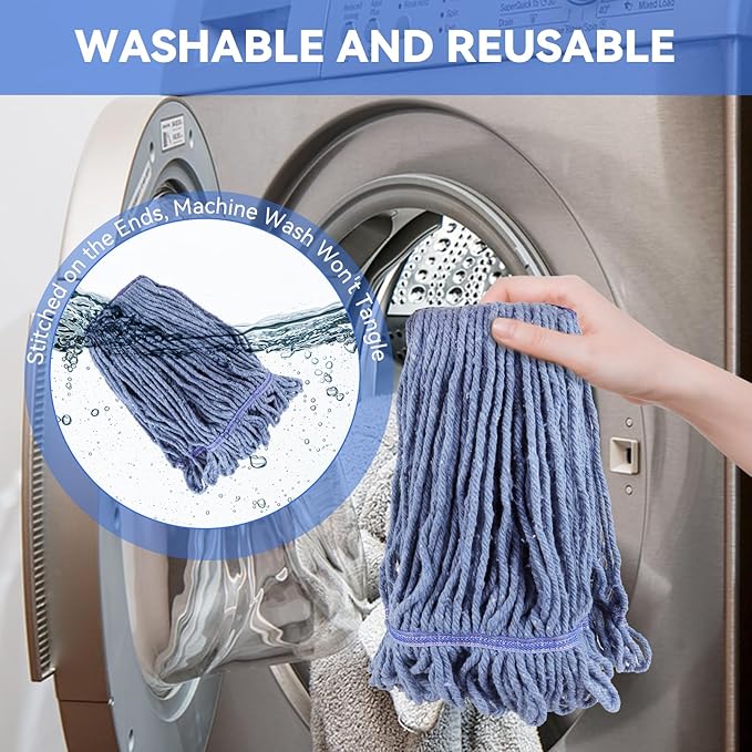 Commercial Heavy Duty Mop Heads Replacement for Rubbermaid: 9 Packs Industrial Wet Mop Head for Floor Cleaning - Commercial Products Looped End String Head Refills