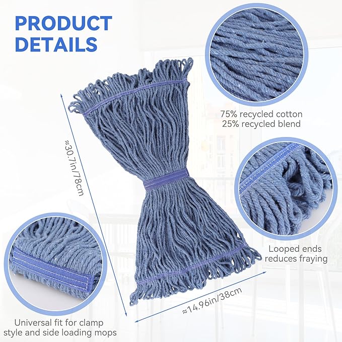 Commercial Heavy Duty Mop Heads Replacement for Rubbermaid: 9 Packs Industrial Wet Mop Head for Floor Cleaning - Commercial Products Looped End String Head Refills