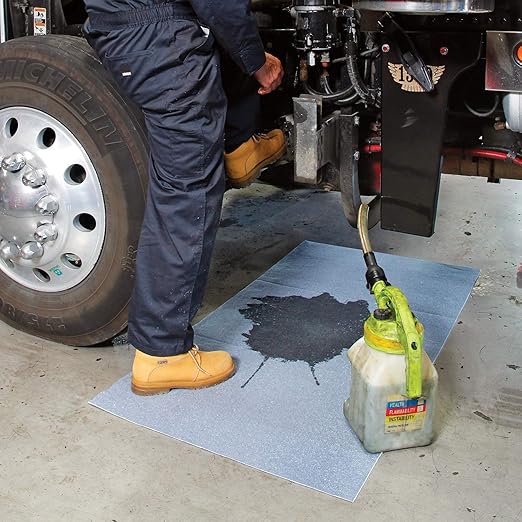 PIG Super Absorbent Mat Pads | 100 Oil Spill Mats | 15" x 19" Perforated Pads | Each Pad Absorbs 43 oz | Total Absorbency is 34 Gallons | Heavyweight | PM50242