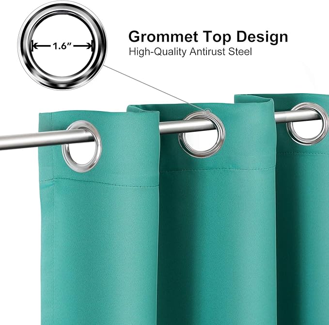 ChrisDowa Grommet Blackout Curtains for Bedroom - Thermal Insulated Room Darkening Curtains for Living Room (1 Panel Set, Teal, 52W x 72L)