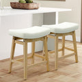 Counter Height Bar Stools Set of 2 for Kitchen Counter Backless Farmhouse Kitchen Island Barstools with Upholstered Faux Leather Saddle Seat and Solid Wood Legs Modern 24 inch Bar Chairs, White
