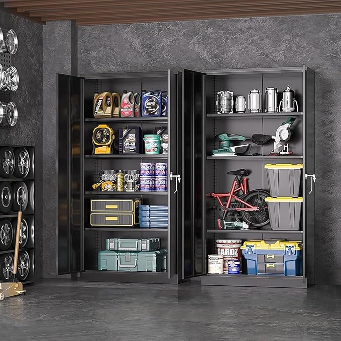 Greenvelly Metal Cabinet with Lock,72" Metal Storage Cabinet with 2 Doors and Adjustable 4 Shelves, Locking Cabinet for Home Office, Garage(36" W x 18" D)