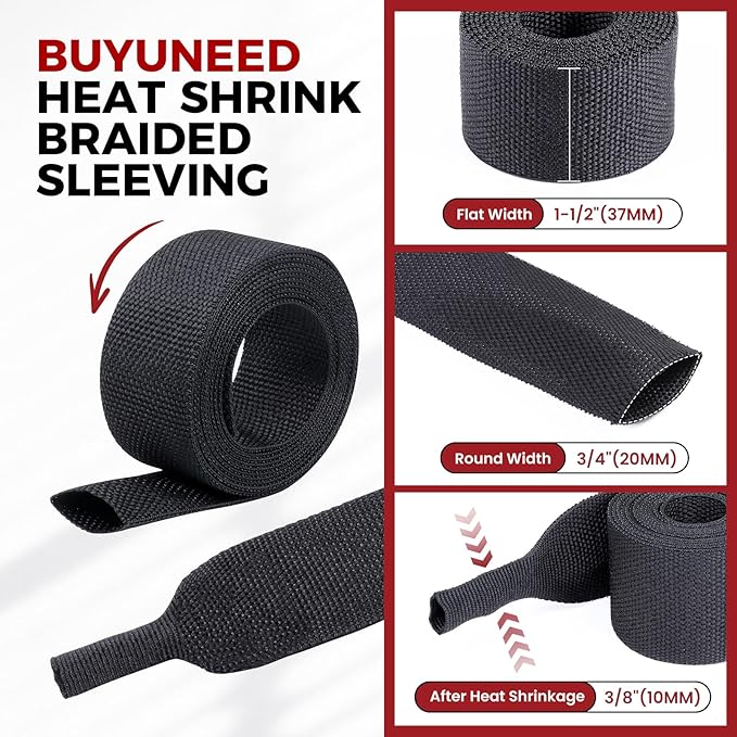 Heat Shrinkable Braided Sleeving 2:1 Ratio- Abrasion Protection Flexibility Wiring Harness Cable Sheath (3/4" ID, 16ft)