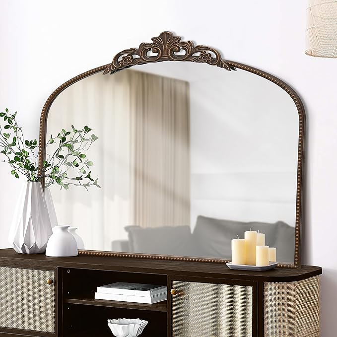 Micasso Large Antique Bronze Mirror: 40"x 29" French Baroque Vintage Mirror - Traditional Ornate Decorative Fireplace Mirrors for Wall/Mantel/Entryway/Hallway - Home Decor for Living Room
