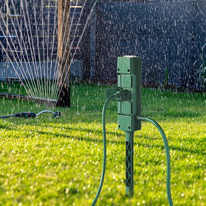 BN-LINK 15ft Outdoor Extension Cord Waterproof with Power Stake, 6-Outlet Power Strip Weatherproof, 14/3 SJTW Heavy Duty Power Cord for Outdoor String Lights and Christmas Decorations, ETL