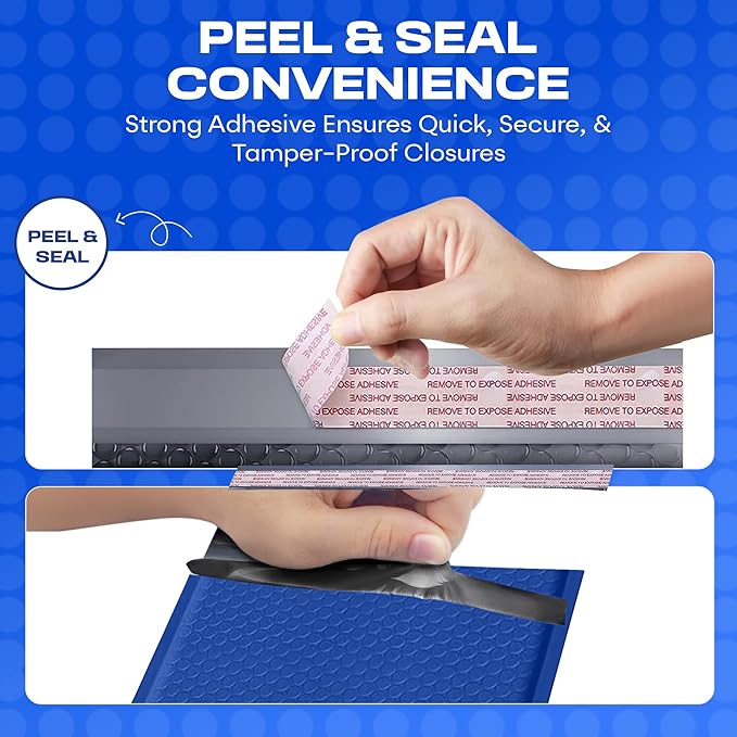Royal Blue 12.5x19.5 Inch Large Poly Bubble Mailers #6 | Padded Envelopes with Self Seal | Air Lined Cushioned Bubble Mailer | Usable Size 12.5x15 | 100 Pack Bulk | Lightweight shipping Bags