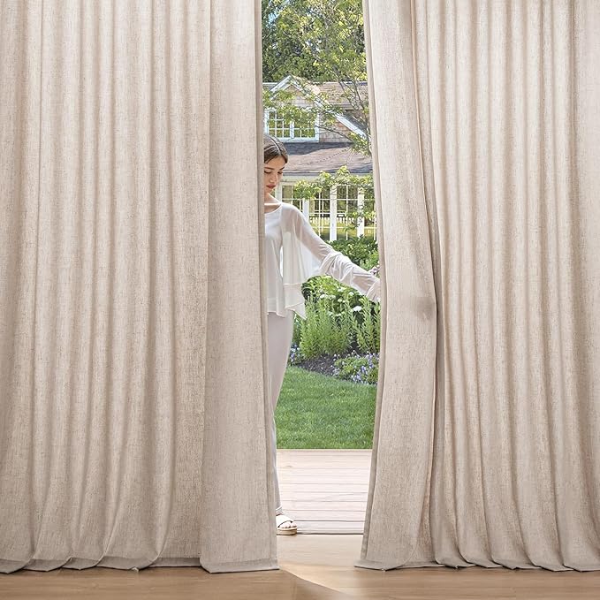 MIULEE Non-See-Through Privacy Linen Curtains 2 Panels, Light Filtering Window Curtains Farn House Textured Back Tab Semi Sheer Drapes for Bedroom Living Room, 52 x 84 Inches Long, Burlywood