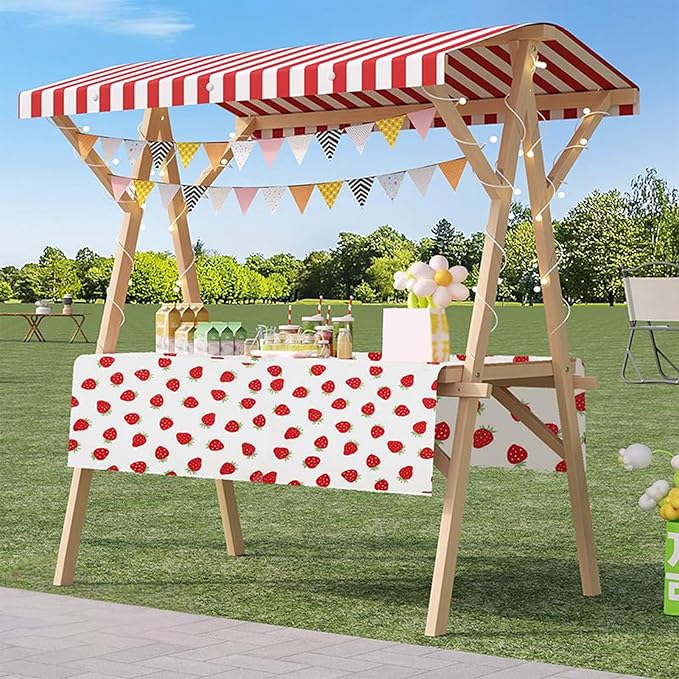 Outdoor Vendor Cart, Portable Cart with Canopy, Movable Stall Display Stand, Foldable Vending Stand Kiosk Display Trolley with Canopy, for Market, Street Food, Events(Red 5,150cm/59in)